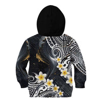 Polynesian Tribal Tattoo Kid Hoodie Plumeria Black Gold Marble Pattern