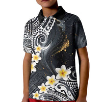 Polynesian Tribal Tattoo Kid Polo Shirt Plumeria Black Gold Marble Pattern LT9 Kid Black - Polynesian Pride