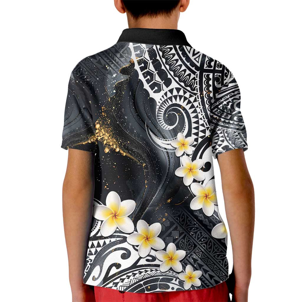Polynesian Tribal Tattoo Kid Polo Shirt Plumeria Black Gold Marble Pattern LT9 - Polynesian Pride