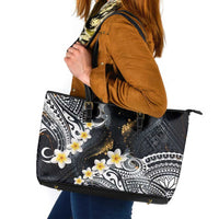 Polynesian Tribal Tattoo Leather Tote Bag Plumeria Black Gold Marble Pattern LT9 Black - Polynesian Pride