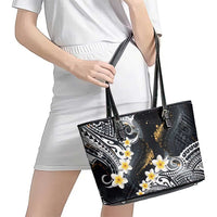 Polynesian Tribal Tattoo Leather Tote Bag Plumeria Black Gold Marble Pattern LT9 - Polynesian Pride