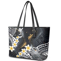 Polynesian Tribal Tattoo Leather Tote Bag Plumeria Black Gold Marble Pattern LT9 - Polynesian Pride