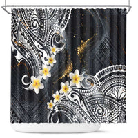 Polynesian Tribal Tattoo Shower Curtain Plumeria Black Gold Marble Pattern