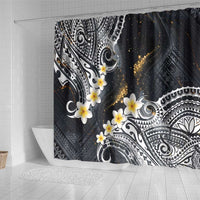 Polynesian Tribal Tattoo Shower Curtain Plumeria Black Gold Marble Pattern