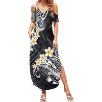 Polynesian Tribal Tattoo Summer Maxi Dress Plumeria Black Gold Marble Pattern