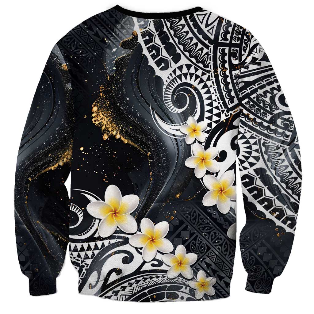 Polynesian Tribal Tattoo Sweatshirt Plumeria Black Gold Marble Pattern LT9 - Polynesian Pride
