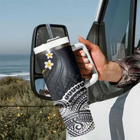 Polynesian Tribal Tattoo Tumbler With Handle Plumeria Black Gold Marble Pattern