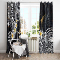 Polynesian Tribal Tattoo Window Curtain Plumeria Black Gold Marble Pattern