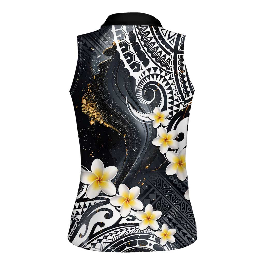 Polynesian Tribal Tattoo Women Sleeveless Polo Shirt Plumeria Black Gold Marble Pattern LT9 - Polynesian Pride