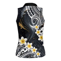 Polynesian Tribal Tattoo Women Sleeveless Polo Shirt Plumeria Black Gold Marble Pattern LT9 - Polynesian Pride
