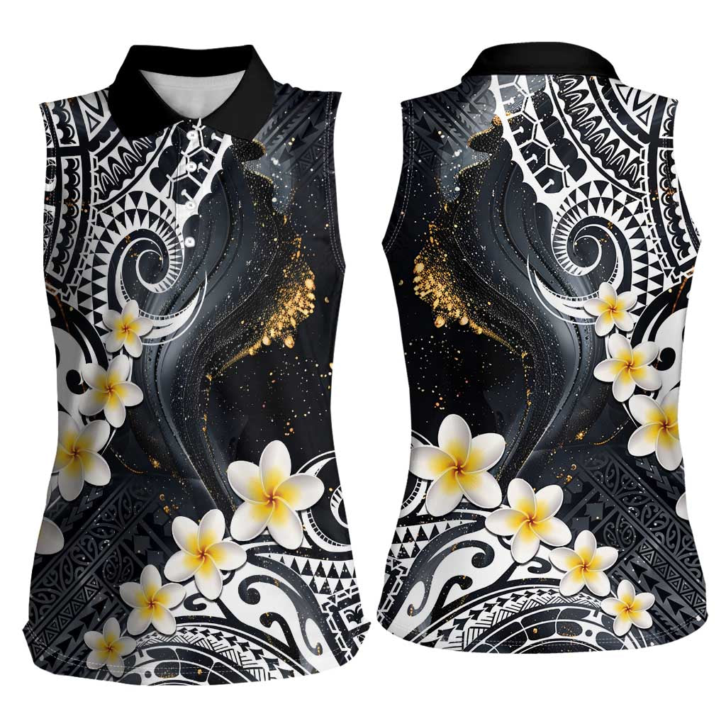 Polynesian Tribal Tattoo Women Sleeveless Polo Shirt Plumeria Black Gold Marble Pattern LT9 - Polynesian Pride