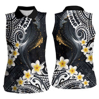 Polynesian Tribal Tattoo Women Sleeveless Polo Shirt Plumeria Black Gold Marble Pattern LT9 - Polynesian Pride