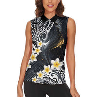 Polynesian Tribal Tattoo Women Sleeveless Polo Shirt Plumeria Black Gold Marble Pattern LT9 - Polynesian Pride