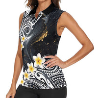Polynesian Tribal Tattoo Women Sleeveless Polo Shirt Plumeria Black Gold Marble Pattern LT9 - Polynesian Pride