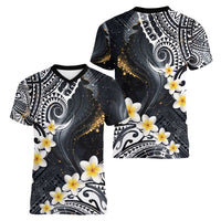 Polynesian Tribal Tattoo Women V-Neck T-Shirt Plumeria Black Gold Marble Pattern LT9 - Polynesian Pride