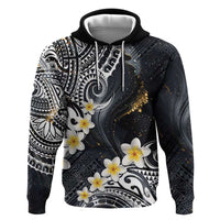 Polynesian Tribal Tattoo Zip Hoodie Plumeria Black Gold Marble Pattern
