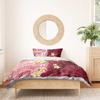 Polynesian Tribal Tattoo Bedding Set Plumeria Blood Red and Gold Marble Pattern