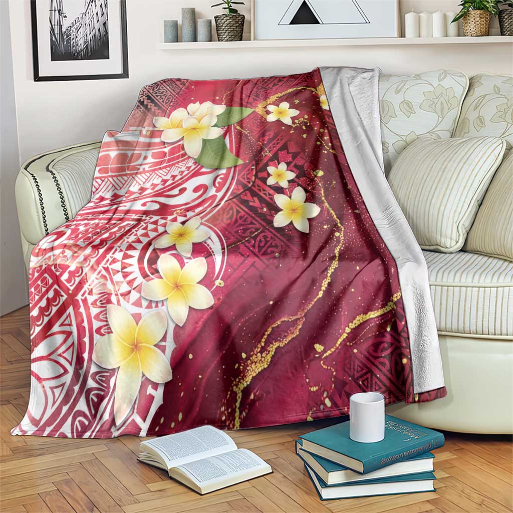 Polynesian Tribal Tattoo Blanket Plumeria Blood Red and Gold Marble Pattern