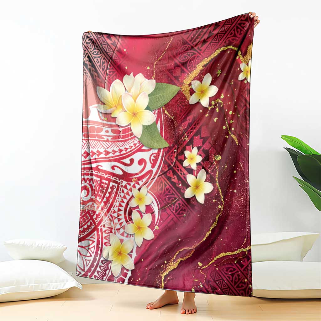 Polynesian Tribal Tattoo Blanket Plumeria Blood Red and Gold Marble Pattern