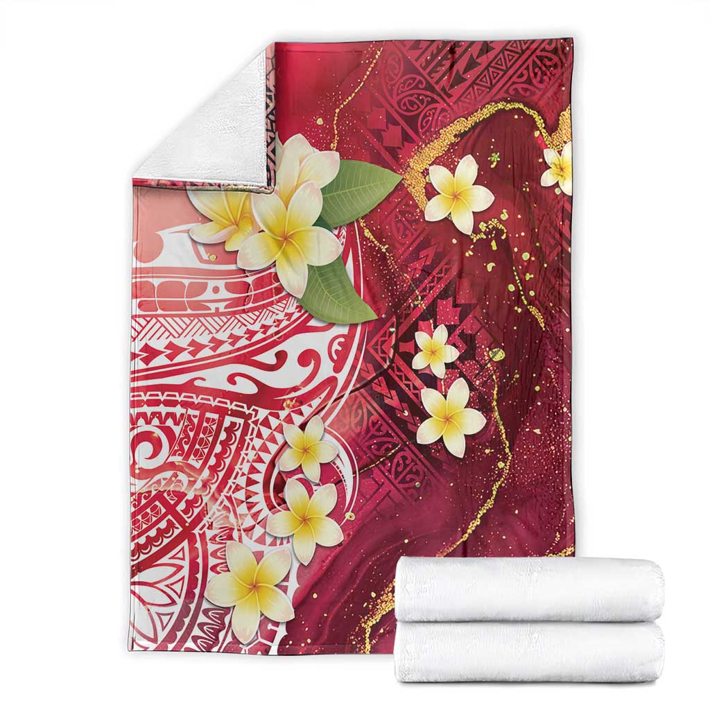 Polynesian Tribal Tattoo Blanket Plumeria Blood Red and Gold Marble Pattern