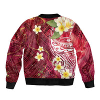 Polynesian Tribal Tattoo Bomber Jacket Plumeria Blood Red and Gold Marble Pattern
