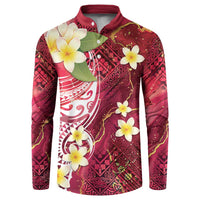 Polynesian Tribal Tattoo Button Sweatshirt Plumeria Blood Red and Gold Marble Pattern