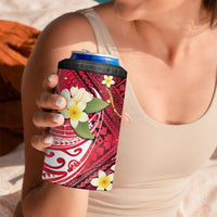 Polynesian Tribal Tattoo 4 in 1 Can Cooler Tumbler Plumeria Blood Red and Gold Marble Pattern