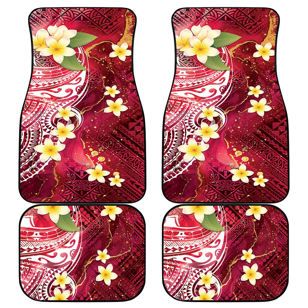 Polynesian Tribal Tattoo Car Mats Plumeria Blood Red and Gold Marble Pattern