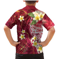 Polynesian Tribal Tattoo Family Matching Mermaid Dress and Hawaiian Shirt Plumeria Blood Red and Gold Marble Pattern LT9 - Polynesian Pride