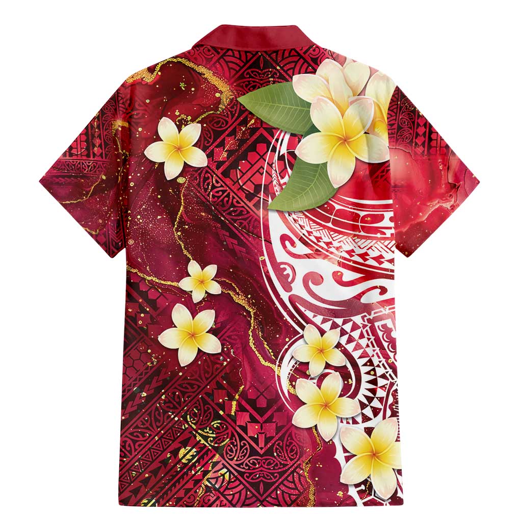 Polynesian Tribal Tattoo Family Matching Mermaid Dress and Hawaiian Shirt Plumeria Blood Red and Gold Marble Pattern LT9 - Polynesian Pride