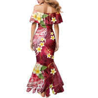 Polynesian Tribal Tattoo Family Matching Mermaid Dress and Hawaiian Shirt Plumeria Blood Red and Gold Marble Pattern LT9 - Polynesian Pride