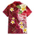 Polynesian Tribal Tattoo Family Matching Off The Shoulder Long Sleeve Dress and Hawaiian Shirt Plumeria Blood Red and Gold Marble Pattern