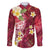 Polynesian Tribal Tattoo Family Matching Off The Shoulder Long Sleeve Dress and Hawaiian Shirt Plumeria Blood Red and Gold Marble Pattern