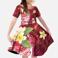 Polynesian Tribal Tattoo Family Matching Off Shoulder Maxi Dress and Hawaiian Shirt Plumeria Blood Red and Gold Marble Pattern LT9 Daughter's Dress Red - Polynesian Pride