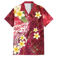 Polynesian Tribal Tattoo Family Matching Puletasi and Hawaiian Shirt Plumeria Blood Red and Gold Marble Pattern