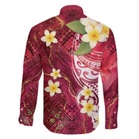 Polynesian Tribal Tattoo Family Matching Summer Maxi Dress and Hawaiian Shirt Plumeria Blood Red and Gold Marble Pattern LT9 - Polynesian Pride