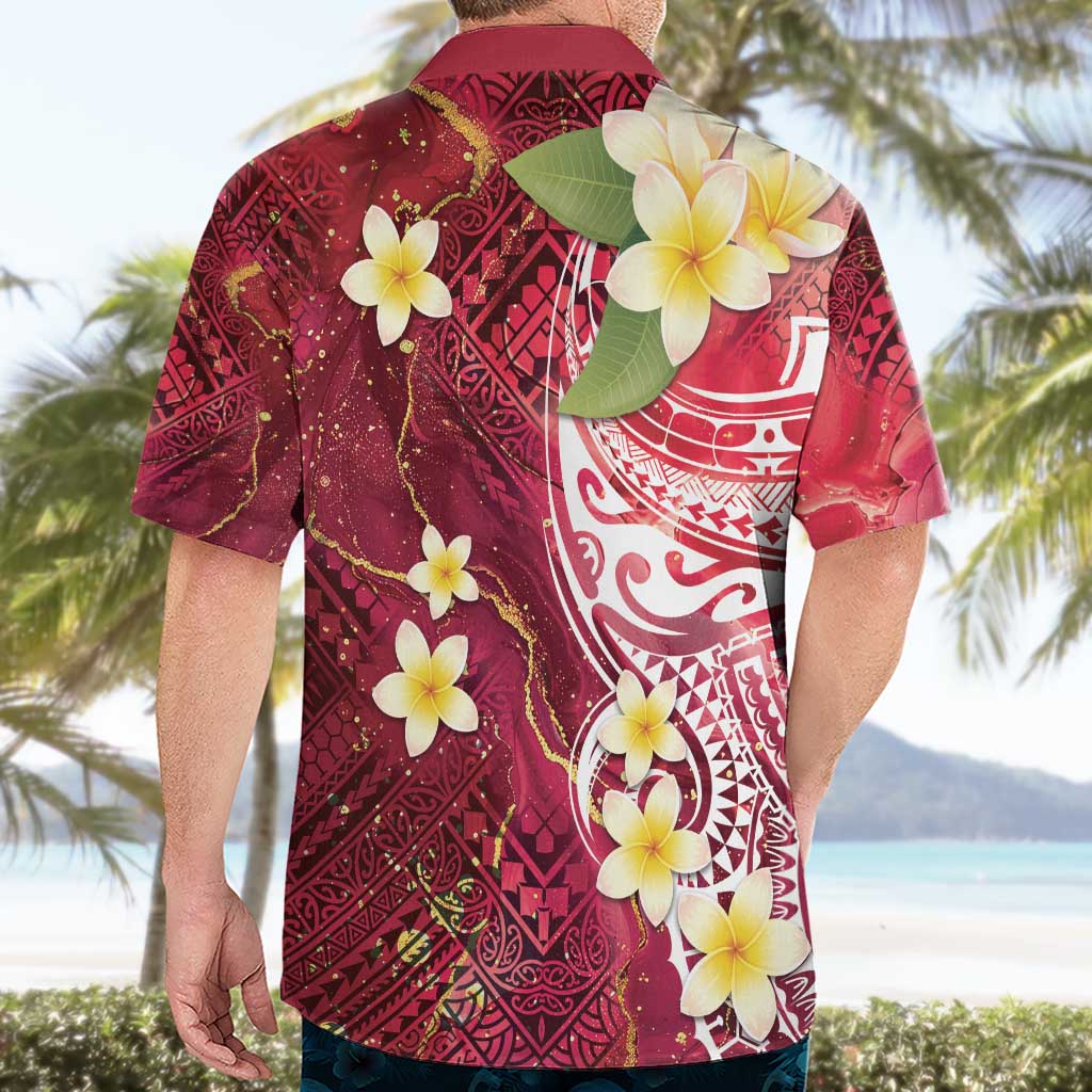 Polynesian Tribal Tattoo Hawaiian Shirt Plumeria Blood Red and Gold Marble Pattern