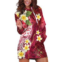 Polynesian Tribal Tattoo Hoodie Dress Plumeria Blood Red and Gold Marble Pattern LT9 Red - Polynesian Pride