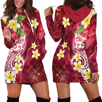 Polynesian Tribal Tattoo Hoodie Dress Plumeria Blood Red and Gold Marble Pattern LT9 - Polynesian Pride