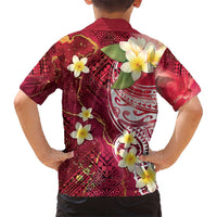 Polynesian Tribal Tattoo Kid Hawaiian Shirt Plumeria Blood Red and Gold Marble Pattern