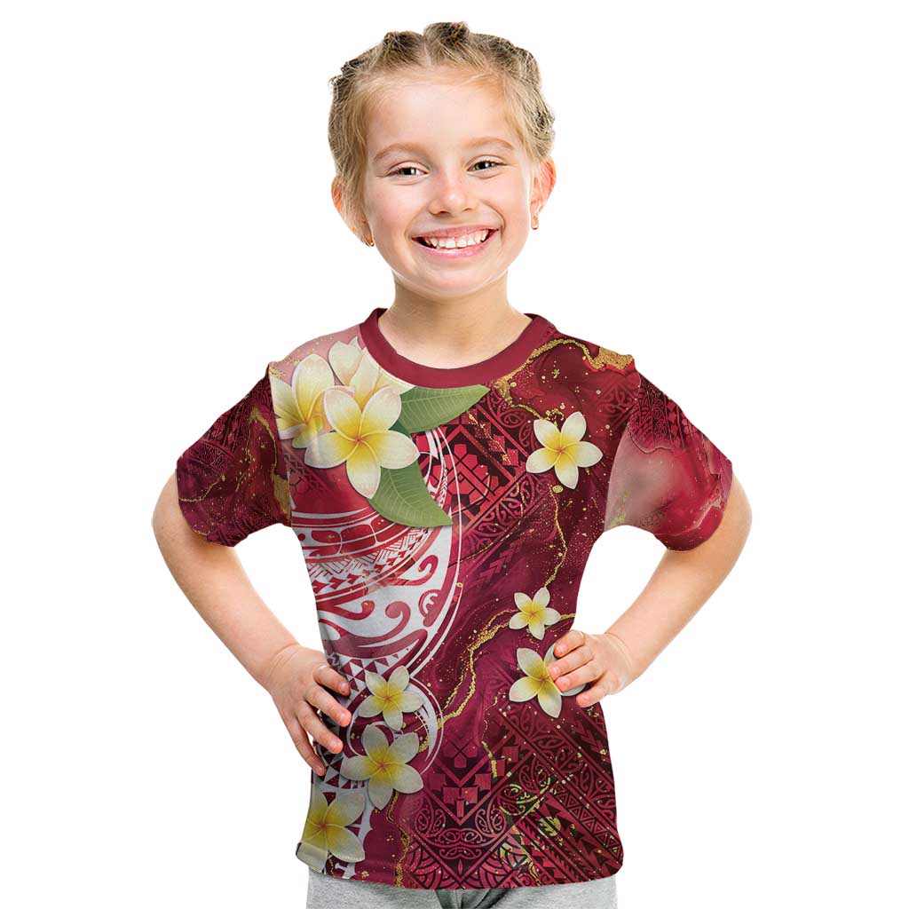 Polynesian Tribal Tattoo Kid T Shirt Plumeria Blood Red and Gold Marble Pattern LT9 Red - Polynesian Pride