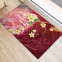 Polynesian Tribal Tattoo Rubber Doormat Plumeria Blood Red and Gold Marble Pattern