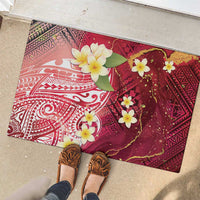 Polynesian Tribal Tattoo Rubber Doormat Plumeria Blood Red and Gold Marble Pattern