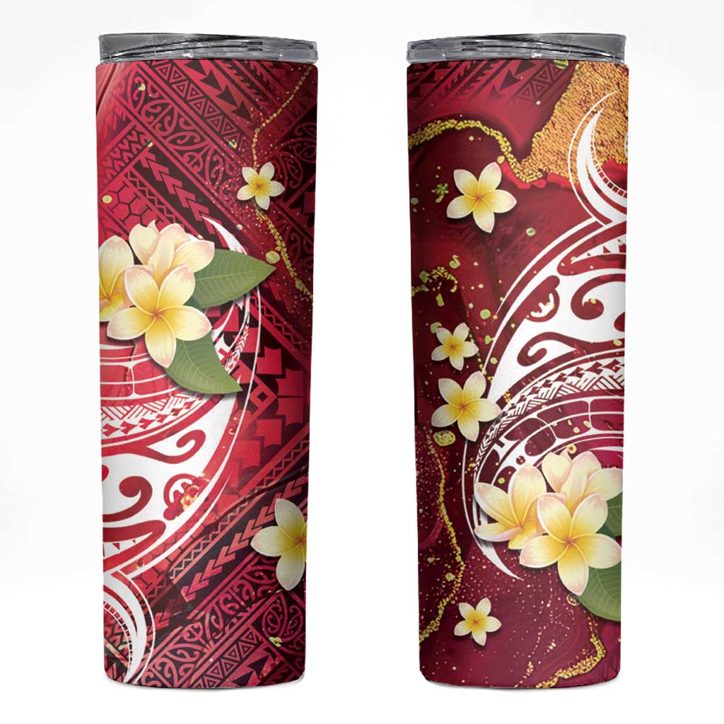 Polynesian Tribal Tattoo Skinny Tumbler Plumeria Blood Red and Gold Marble Pattern LT9 Red - Polynesian Pride