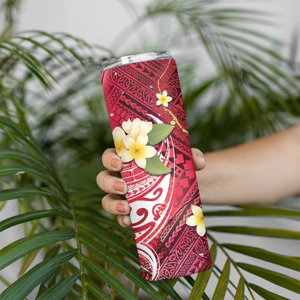 Polynesian Tribal Tattoo Skinny Tumbler Plumeria Blood Red and Gold Marble Pattern LT9 - Polynesian Pride