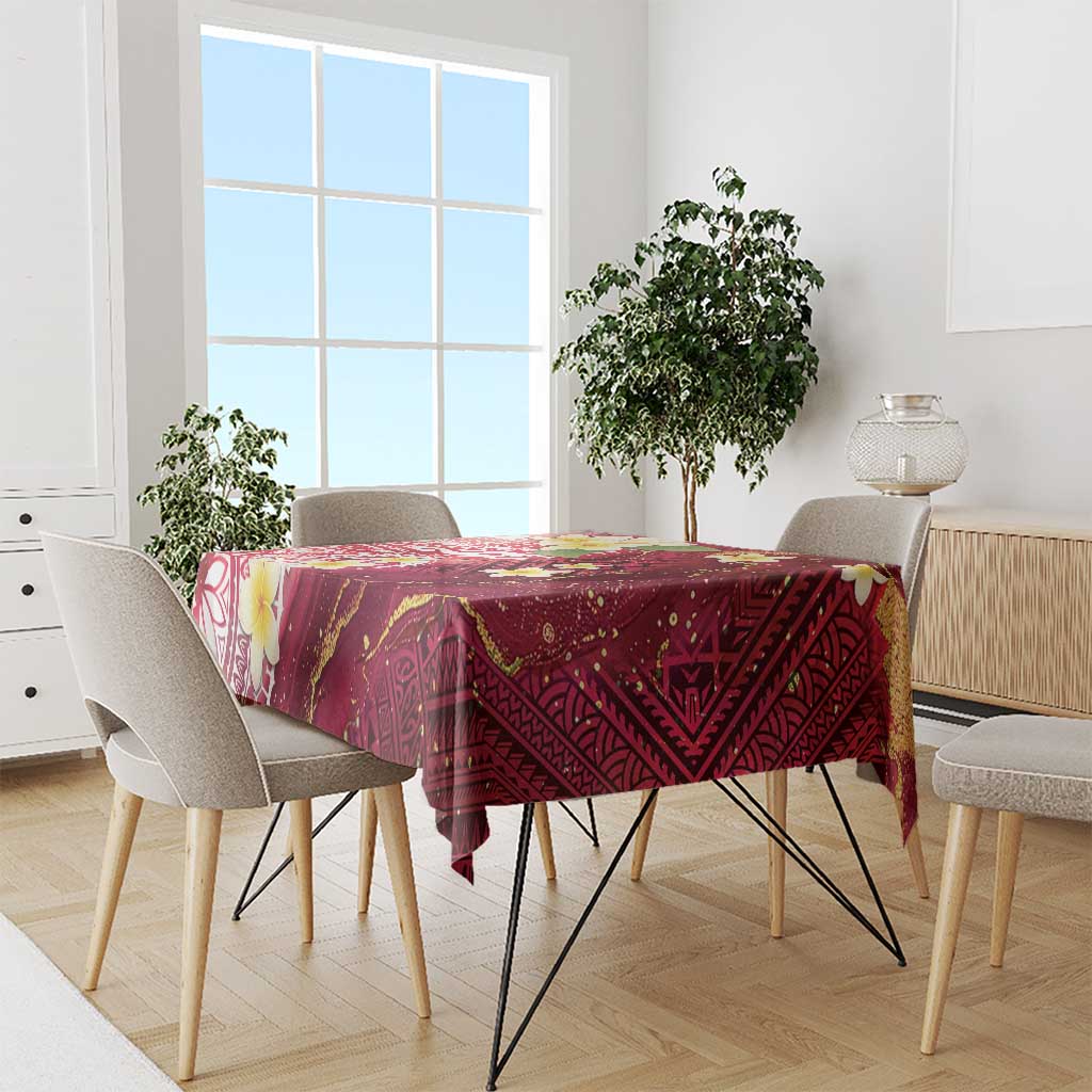 Polynesian Tribal Tattoo Tablecloth Plumeria Blood Red and Gold Marble Pattern