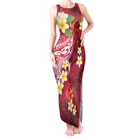 Polynesian Tribal Tattoo Tank Maxi Dress Plumeria Blood Red and Gold Marble Pattern