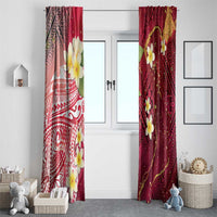 Polynesian Tribal Tattoo Window Curtain Plumeria Blood Red and Gold Marble Pattern
