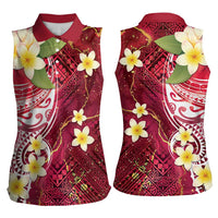 Polynesian Tribal Tattoo Women Sleeveless Polo Shirt Plumeria Blood Red and Gold Marble Pattern LT9 - Polynesian Pride