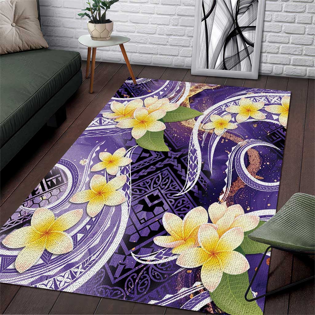 Polynesian Tribal Tattoo Area Rug Plumeria Purple Marble Pattern